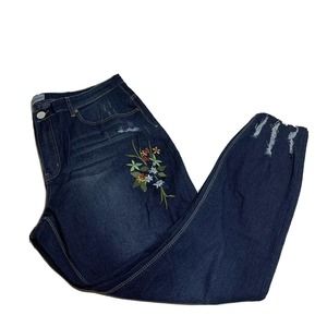 NY Trends 4 Womens Jeans Plus Sz 20 Dark Blue Distressed Flowers Denim NWT